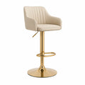 Barhocker hohenverstellbar drehbar mit Armlehnen aus PU-Kunstleder rund 55 x 52 x 86-107 cm Creme Gold