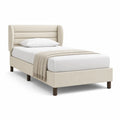 Polsterbett Einzelbett 90 x 200 cm mit gepolstertem Kopfteil Polyester Beige