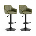 2er Set Barhocker mit Armlehnen hohenverstellbar drehbar PU-Kunstleder Olivgrun Schwarz 52 x 52 x 88-108 cm
