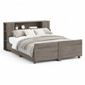 Doppelbettgestell 160 x 200 cm mit Regal-Kopfteil Spanplatte Eichenoptik Grau rechteckig