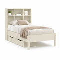 Stauraumbett Einzelbett 90 x 200 cm aus Kiefer Massivholz und MDF rechteckig cremeweiss mit Regal Kopfteil und 2 Schubladen