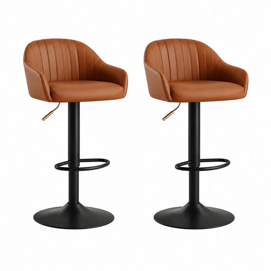 2er Set Barhocker hohenverstellbar mit PU-Bezug Cognac Schwarz 52 x 51 x 92-113 cm
