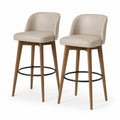 2er Set Barhocker mit Ruckenlehne aus PU-Kunstleder und Gummibaum-Massivholz in Beige Walnussbraun 49 x 53 x 96 cm Sitzhohe 66 cm