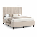 Polsterbett Doppelbett 160 x 200 cm mit hohem Kopfteil aus Polyestersamt Beige