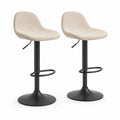 2er Set Barhocker hohenverstellbar mit Ruckenlehne Polyesterbezug rund Beige Schwarz 45 x 50 x 88-109 cm