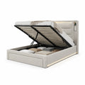 Polsterbett mit Stauraum 180 x 200 cm aus PU-Kunstleder rechteckig cremeweiss mit LED-Beleuchtung