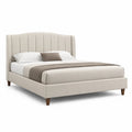 Polsterbett Doppelbett 160 x 200 cm mit hohem Kopfteil aus Polyester Creme