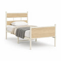 Einzelbett Bettgestell 90 x 200 cm aus Stahl und MDF rechteckig Weiss Hellbraun