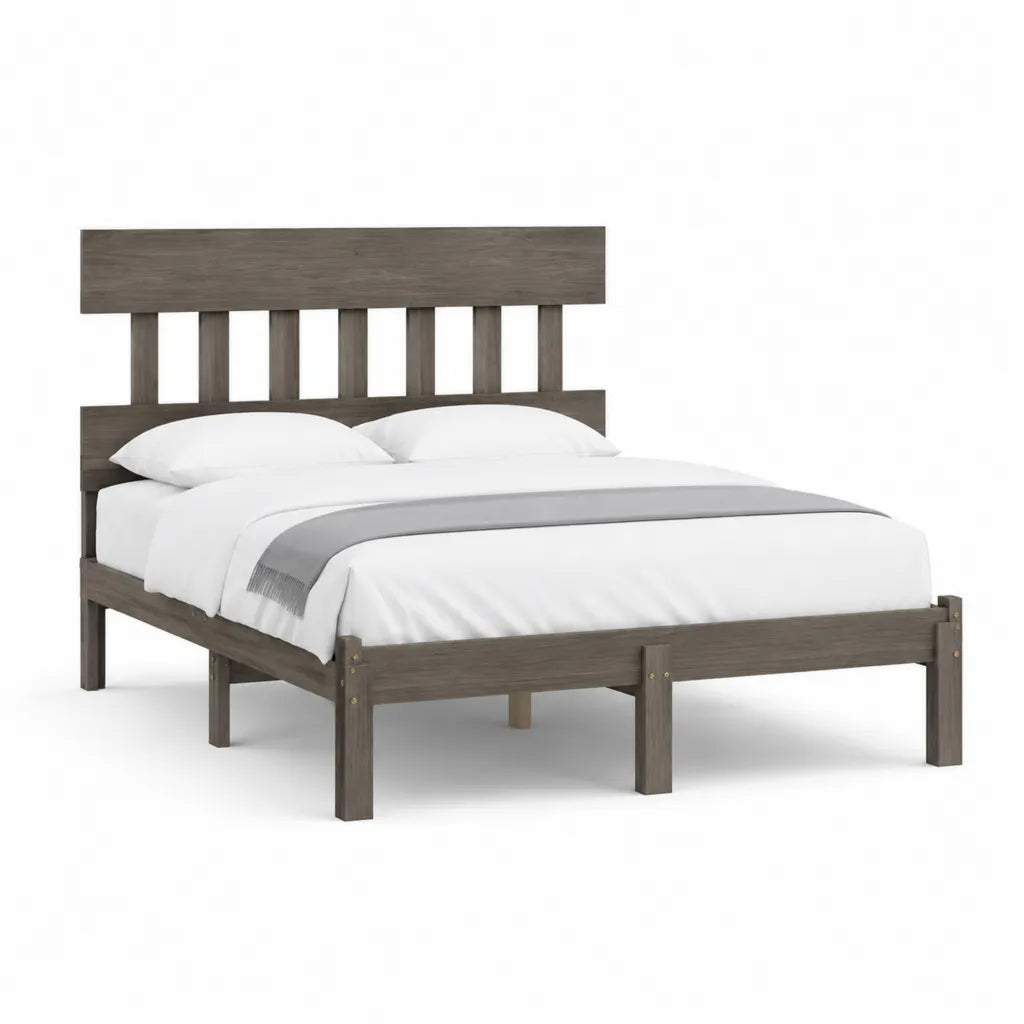 Doppelbett Bettgestell 160 x 200 cm aus Massivholz in Graubraun