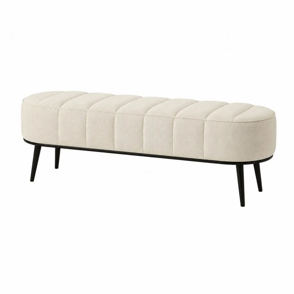 Polsterbank mit Polyesterbezug 120 x 40 x 45 cm oval Creme mit schwarzen Stahlbeinen