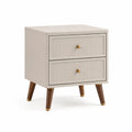 Nachttisch mit 2 Schubladen 50 x 40 x 60 cm MDF Gummibaumholz rechteckig Cremebraun Gold