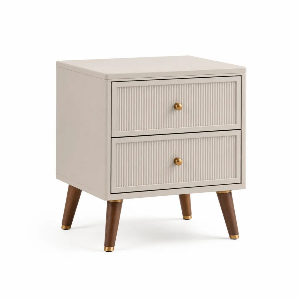 Nachttisch mit 2 Schubladen 50 x 40 x 60 cm MDF Gummibaumholz rechteckig Cremebraun Gold