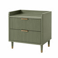 Nachttisch mit 2 Schubladen MDF Geriffelte Front Olivgrun 50 x 40 x 60 cm
