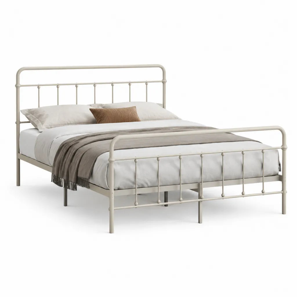 Metallbett Doppelbettgestell 160 x 200 cm aus Stahl rechteckig cremeweiss