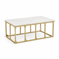 Couchtisch rechteckig 100 x 60 x 45 cm mit MDF-Tischplatte in Marmoroptik Edelstahlgestell Gold Weiss
