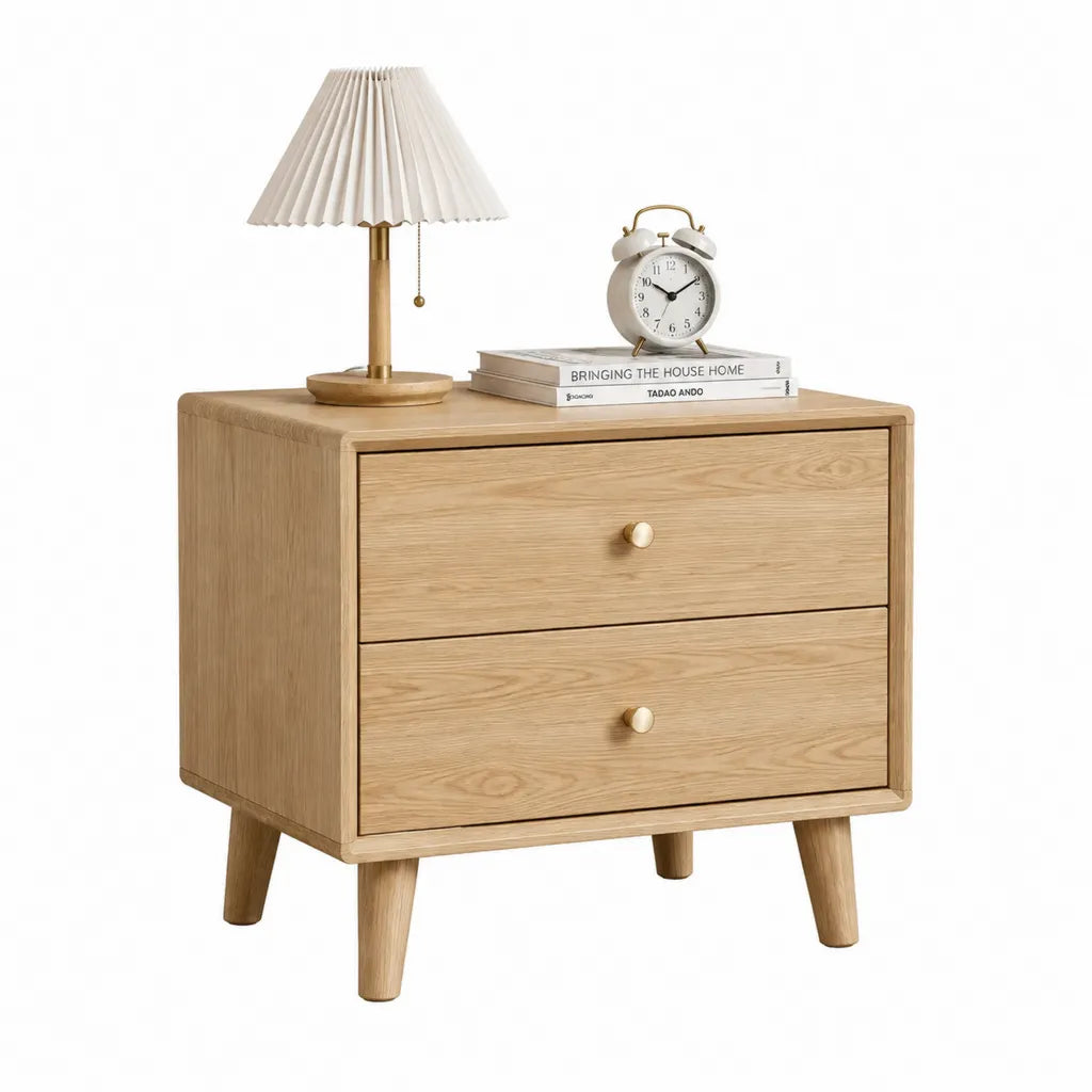 Nachttisch mit 2 Schubladen 60 x 40 x 60 cm MDF mit Eichenfurnier rechteckig Natur