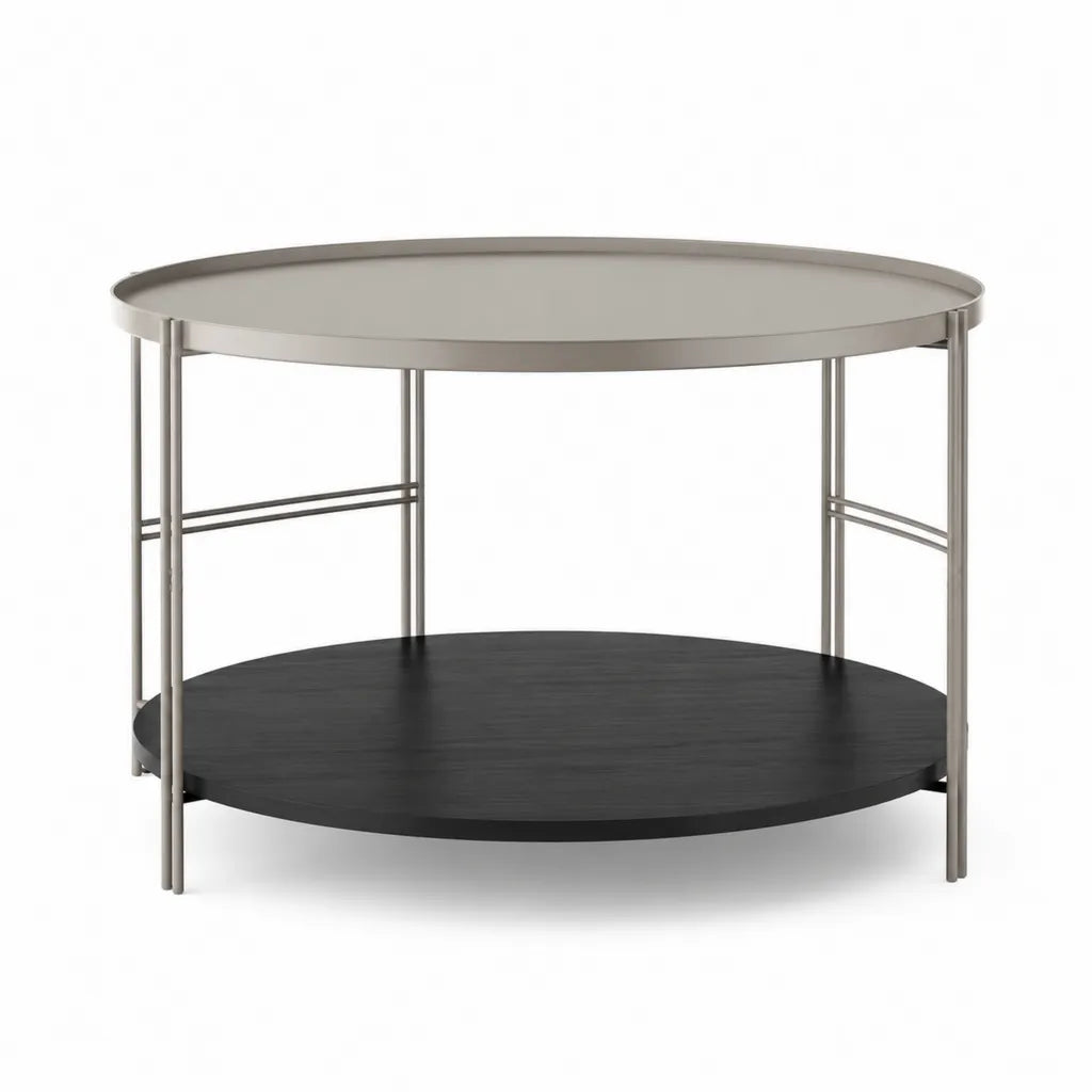Runder Beistelltisch mit Ablage Dia 80 cm Stahl MDF Schwarz Grau Hohe 45 cm