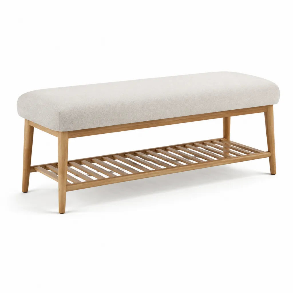 Bettbank mit Schuhablage 120 x 40 x 46 cm Polyesterbezug Massivholz Natur Beige
