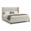 Polsterbett Doppelbett 160 x 200 cm mit Polyesterbezug Cremeweiss