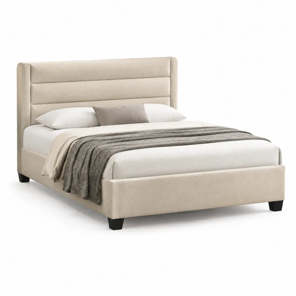 Polsterbett Doppelbett 160 x 200 cm mit Polyesterbezug Beige Rechteckig