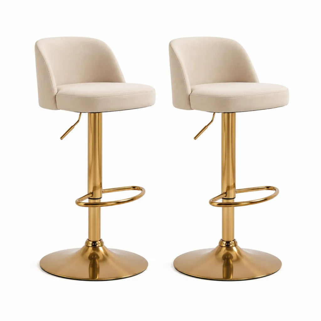 2er Set Barhocker hohenverstellbar mit PU-Kunstleder Creme Gold 49 x 47 x 84-104 cm