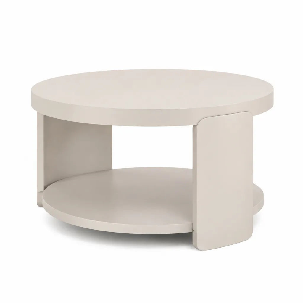 Couchtisch rund 80 x 45 cm aus MDF mit Ablagefach in Cremeweiss