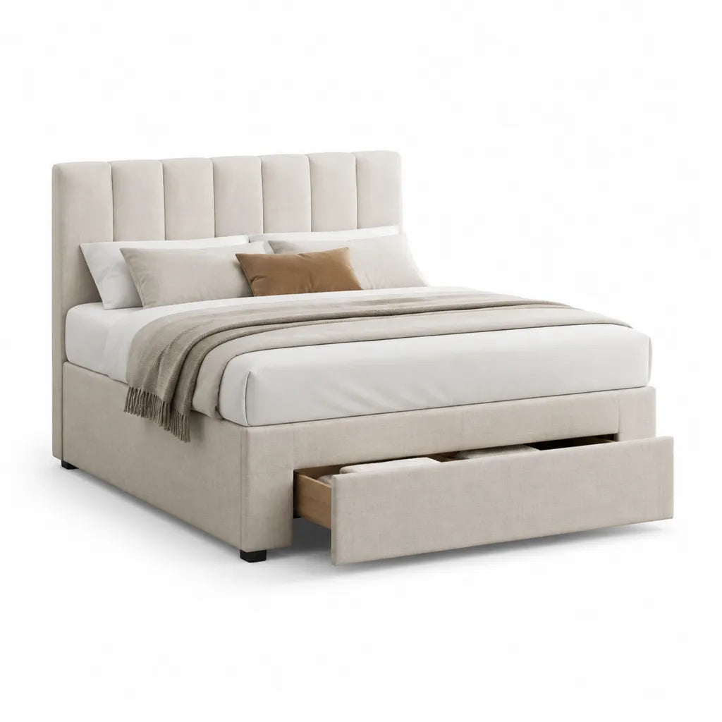 Polsterbett mit Schublade 180 x 200 cm Polyester Creme