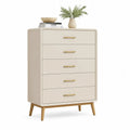 Hohe Kommode mit 5 Schubladen aus MDF und Gummibaumholz rechteckig cremefarben 80 x 40 x 120 cm