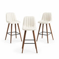 3er Set Barhocker mit Ruckenlehne 48 x 53 x 99 cm aus PU-Kunstleder Schaumstoff Gummibaum-Massivholz und Stahl Cremebraun