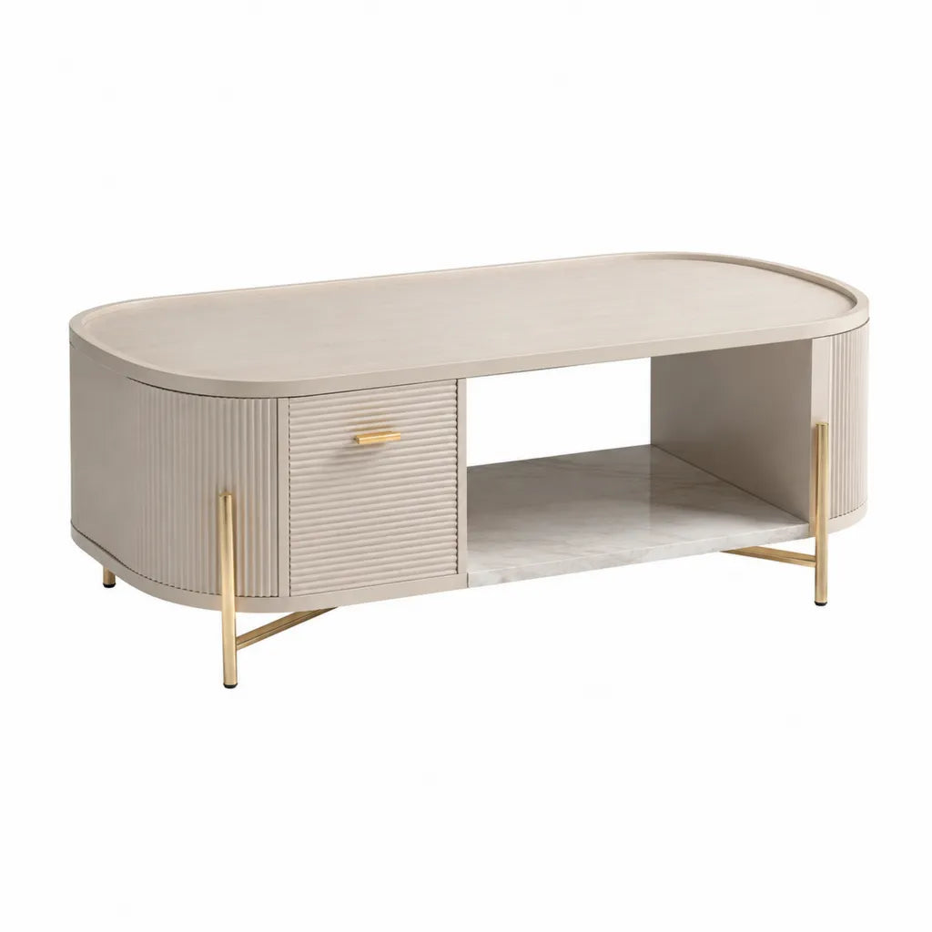 Couchtisch mit Stauraum 120 x 60 x 45 cm MDF oval cremeweiss
