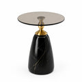 Beistelltisch rund Dia 50 x 55 cm mit Rauchglasplatte Marmorsockel und Edelstahl in Schwarz Gold
