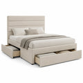 Polsterbett Doppelbett mit 3 Schubladen 160 x 200 cm Polyester Beige