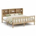 Doppelbett Bettgestell 160 x 200 cm aus massivem Kiefernholz rechteckig Natur mit Regal-Kopfteil