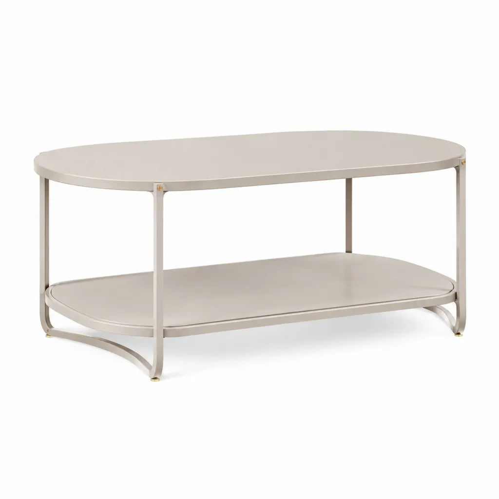 Couchtisch mit Ablage oval 100 x 50 x 45 cm MDF Stahl Cremeweiss