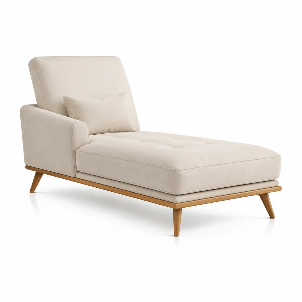 Gepolsterte Chaiselongue mit Armlehne Polyesterbezug Massivholzgestell rechteckige Liegeflache Beige 170 x 85 x 82 cm