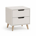 Nachttisch mit 2 Schubladen 40 x 35 x 55 cm MDF Weiss rechteckig mit Massivholzbeinen
