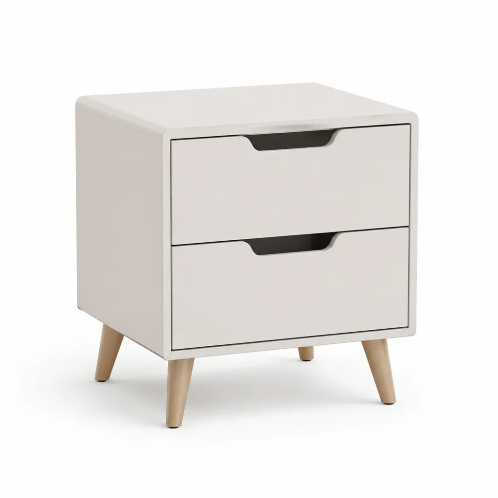 Nachttisch mit 2 Schubladen 40 x 35 x 55 cm MDF Weiss rechteckig mit Massivholzbeinen