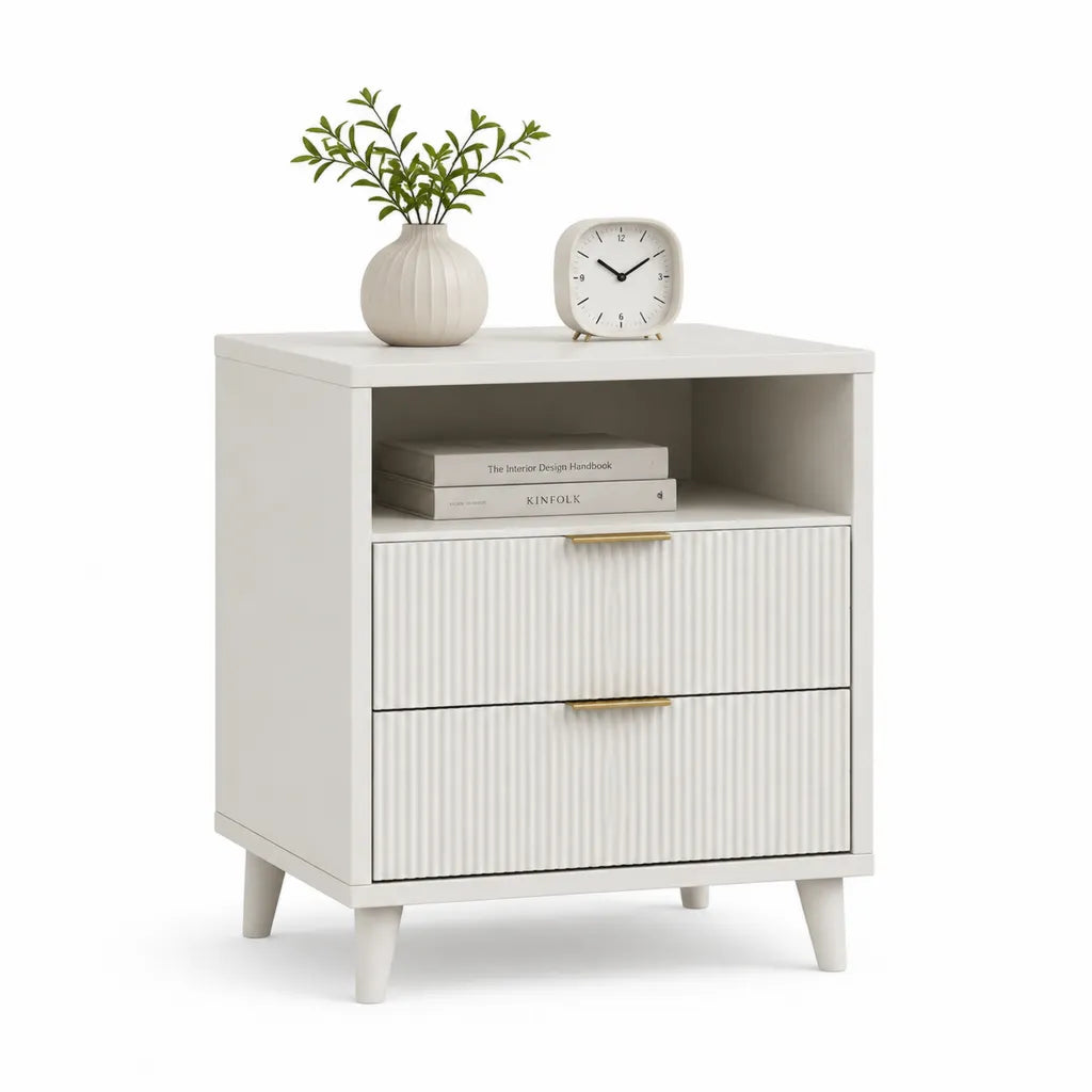 Nachttisch mit 2 Schubladen und offenem Fach MDF Weiss 50 x 40 x 60 cm
