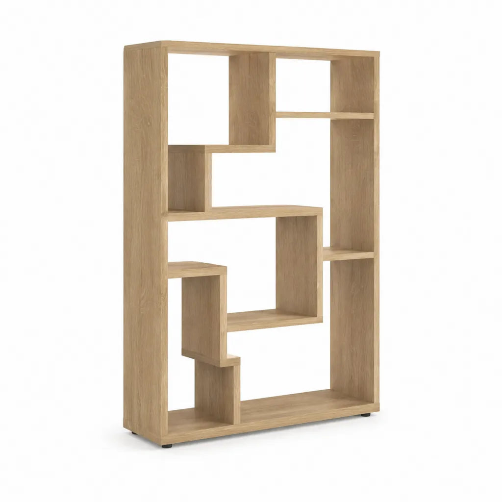 Raumteiler Bucherregal mit 9 offenen Fachern aus Spanplatte in Eichenoptik 80 x 30 x 180 cm