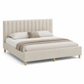 Polsterbett Bettgestell 160 x 200 cm mit vertikal gepolstertem Kopfteil Polyester Creme