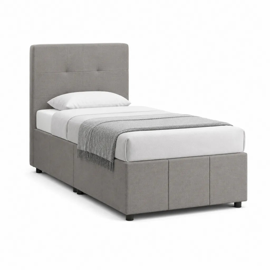 Polsterbett Einzelbett 90 x 200 cm mit gepolstertem Kopfteil Polyester Grau