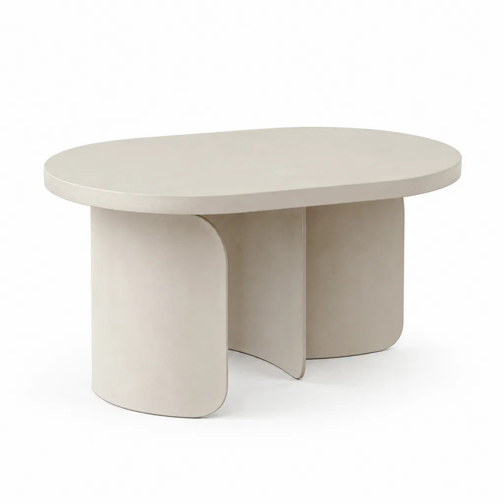 Couchtisch oval 120 x 60 x 40 cm aus MDF in Cremeweiss