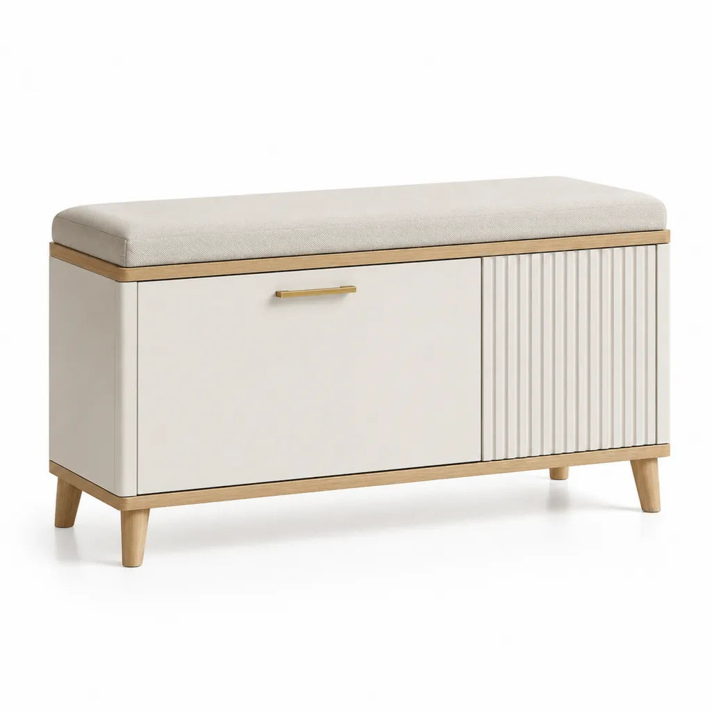 Sitzbank mit Stauraum 100 x 40 x 50 cm aus MDF und Polyester in Weiss Natur