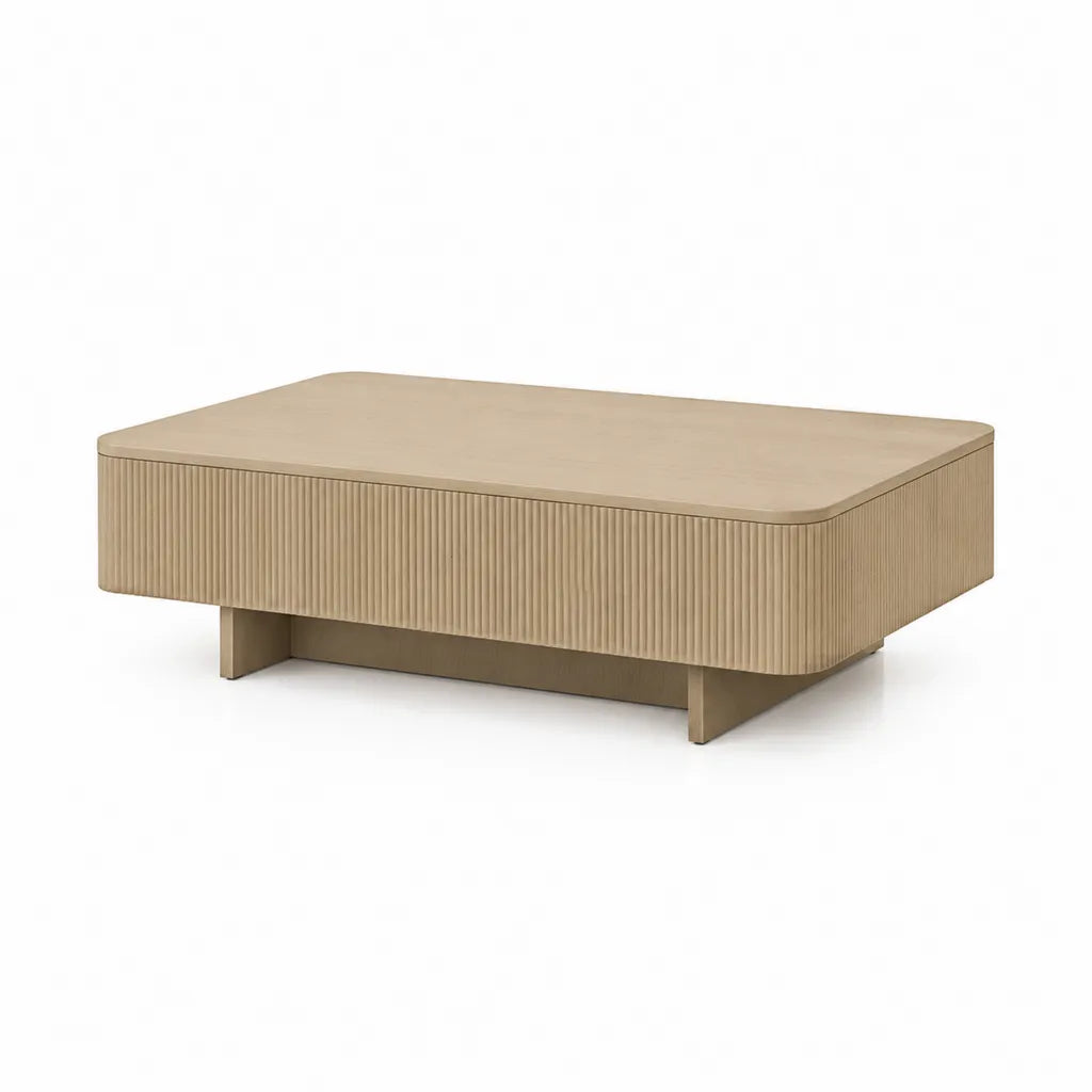 Couchtisch mit geriffelter Front aus MDF mit Eichenfurnier rechteckig Natur 100 x 60 x 35 cm