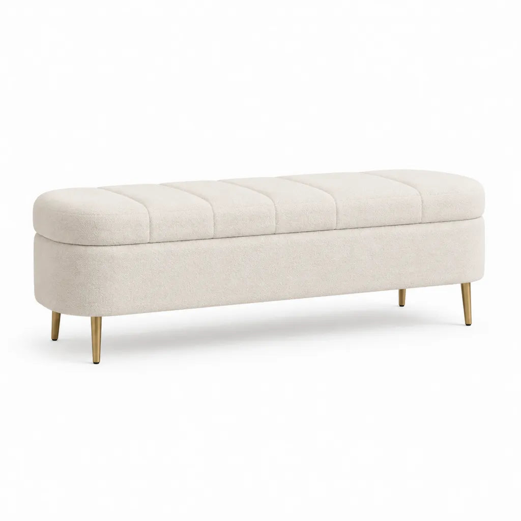 Sitzbank mit Stauraum Boucle-Polyester Creme 160 x 45 x 48 cm