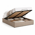 Polsterbett mit Stauraum und Gasdruckfeder 160 x 200 cm Polyester Taupe